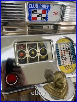 Jennings 25c Mechanical Club Chief Slot Machine Tic Tac Toe 3 Bars Rare AS-IS