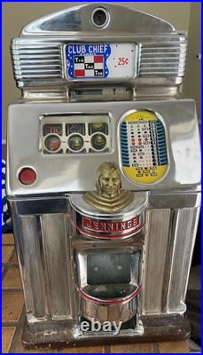 Jennings 25c Mechanical Club Chief Slot Machine Tic Tac Toe 3 Bars Rare AS-IS