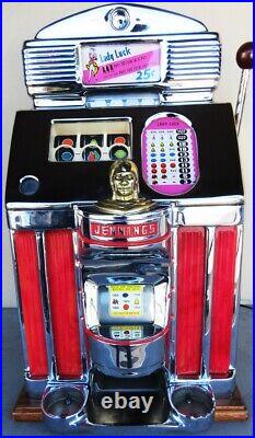 Jennings 25c Red Light Up Lady Luck Slot Machine Circa 1940's