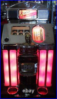 Jennings 25c Red Light Up Lady Luck Slot Machine Circa 1940's