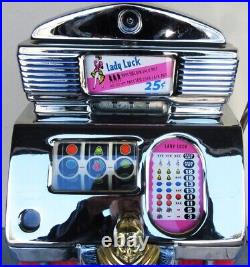 Jennings 25c Red Light Up Lady Luck Slot Machine Circa 1940's