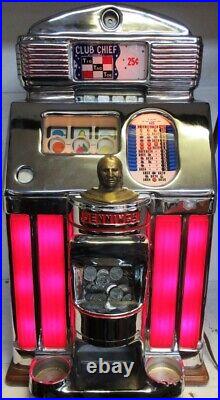 Jennings 25c Red Lite Up Club Chief Slot Machine Tic Tac Toe