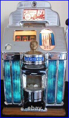 Jennings 25c Tourquise Lite Up Club Chief Slot Machine Tic Tac Toe