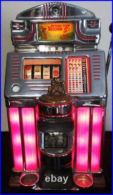 Jennings 5c Nevada Club Buckaroo 4 Reel Red Lite Up Slot Machine