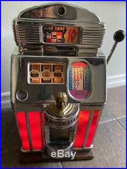 Jennings Club Chief Las Vegas Casino Dime Antique Slot Machine Sun Chief