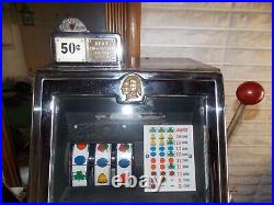 Jennings RARE Vtg 50 Cent One Arm Bandit Slot Machine With Brass Indian Head 7/24