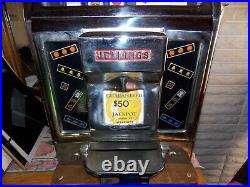 Jennings RARE Vtg 50 Cent One Arm Bandit Slot Machine With Brass Indian Head 7/24