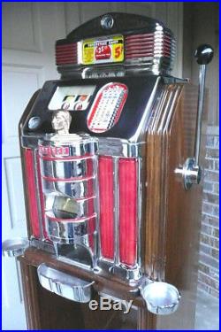 Jennings SWEEPSTAKES Chief in the CONSOLE Stand-5 Cent-Slot Machine-Beautiful