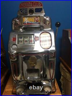 Jennings Silver Dollar Nevada Club Antique Slot Machine W Jackpot Rare Dollar