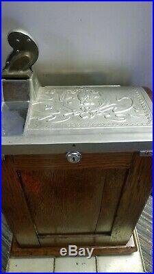 MILLS 5 CENT GOOSENECK 1920's COIN OP SLOT MACHINE WJACKPOT CAST IRON TOP