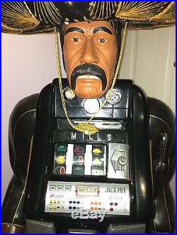 Mexican Bandito Carved Wooden Antique Slot Machine Figure