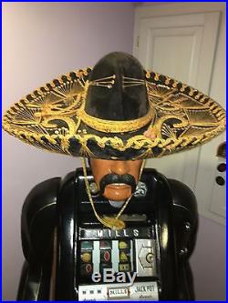 Mexican Bandito Carved Wooden Antique Slot Machine Figure
