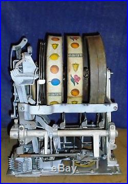 Mills 10-cent early GOOSENECK antique slot machine mechanism, rare narrow slides