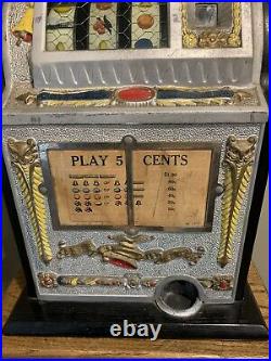 Mills 1923 Liberty Bell Five Cent Slot Machine With Stand