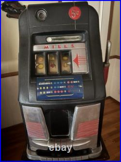 Mills 1939 Antique Vintage Five Cent Slot Machine with FREE Stand Excellent Shape