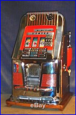 Mills 25-cent 777 CHROME hi-top antique slot machine, 1949