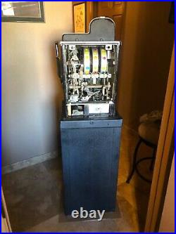 Mills 5 Cent Black Cherry Antique Slot Machine With Black Metal Stand Used