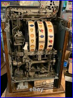 Mills 50 Cent Fishmouth Black Cherry Mechanical Slot Machine Antique Fish-mouth