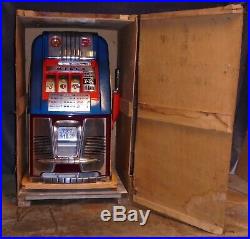 Mills 5c 777 antique slot machine with ORIG SERIAL-NUMBERED SHIPPING CRATE, 1950