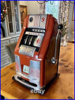 Mills Art Deco 5-Cent High Top Slot Gambling Machine with Bell Fruit Gum Jackpot