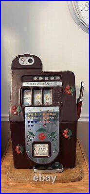 Mills Black Beauty Cherry Vintage Antique 5 cent Nickel Slot machine Rare
