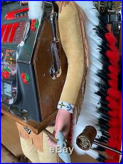 Mills Black Cherry 10 Cent Antique Slot Machine With Wooden Indian Rare