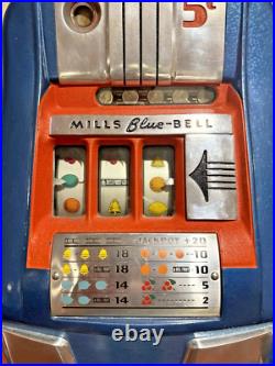 Mills Blue Bell 5 Cent 1940's Slot Machine Watch Video, stand. Works, Cherry