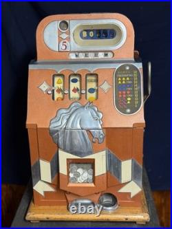 Mills Bonus Horsehead 5 Cent Mechanical Slot Machine Rare Odds-Changing Mech
