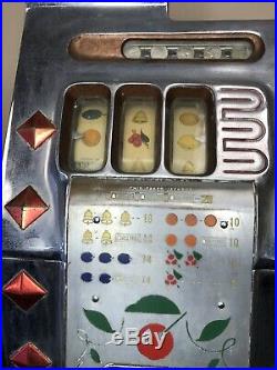 Mills Diamond Front 5 Cent Chrome Faced Antique Slot Machine With Jackpot