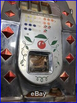 Mills Diamond Front 5 Cent Chrome Faced Antique Slot Machine With Jackpot