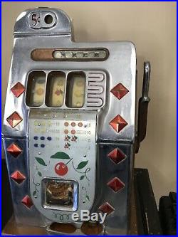 Mills Diamond Front 5 Cent Chrome Faced Antique Slot Machine With Jackpot