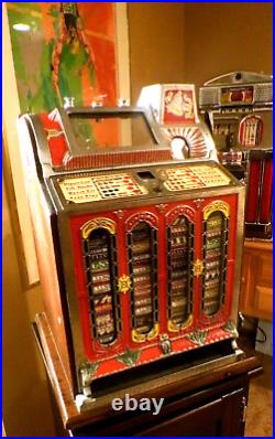 Mills F. O. K. Mint Vendor 4 Column Skill Stop Antique Slot Machine 1920's