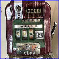 Mills HIGH TOP BONUS 5 cent slot machine Great Original Condition BONUS FEATURE