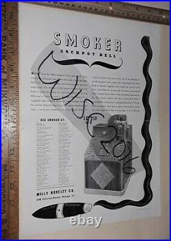 Mills Q. T. Cigar Smoker Slot Machine Coin-Op Promo Flyer original