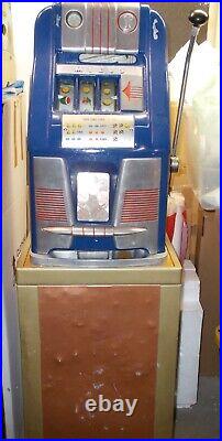 Mills Slot Machine English Large Penny High Top has Metal Stand & 200 Coins DEAL