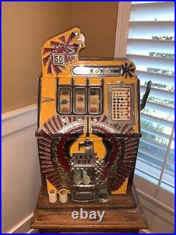 Mills War Eagle RARE 50 Cent Antique Slot Machine-Watch The Video-authentic