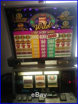 Nice Slot Machine 5 times pay. Works great. Accepts 1.5.10.20.50.100s. Has c