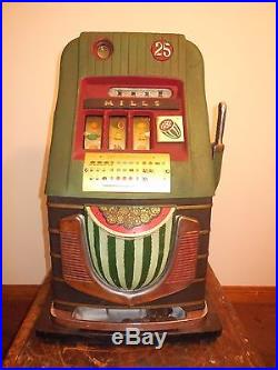 ORIGINAL 1940's 25¢ Mills Antique Slot Machine WATER MELON HI TOP