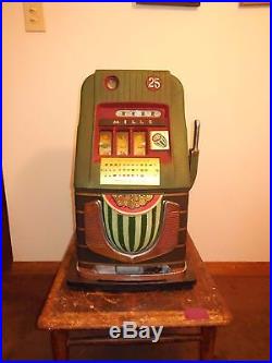 ORIGINAL 1940's 25¢ Mills Antique Slot Machine WATER MELON HI TOP