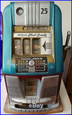 ORIGINAL 1950's 25¢ Mills Antique Black Beauty Slot Machine Coin Op