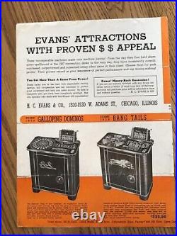 Original Evans 1930' 40's Galloping Dominos, Bang Tails, Jukebox, Gambling Flyer