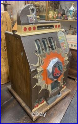 RARE Antique MILLS Bursting 5cent Cherry Slot Machine for PARTS or RESTORATION