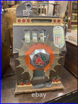 RARE Antique MILLS Bursting 5cent Cherry Slot Machine for PARTS or RESTORATION