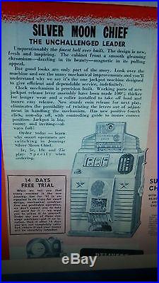 Rare Original O. D. Jennings 1941'silver Moon Chief' 10 Cent / Dime Slot Machine