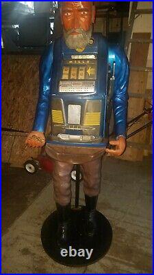 RARE! Sanchez Mills Hightop Wooden Carved Gold Prospector Slot Machine Statue
