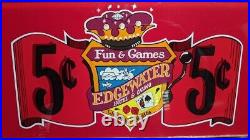 RARE Vintage 5 cent Glass Edgewater Hotel Casino Original Slot Machine Sign