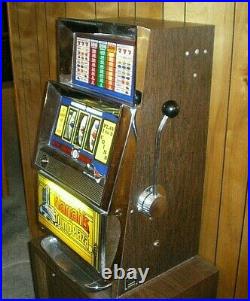 RARE Vtg BALLY 909 Electro Mechanical ONE CENT Penny SLOT MACHINE with Stand READ