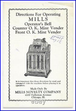 Rare 1929 Booklet Directions for Operating Mills Operator's Bell Counter O. K