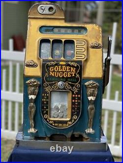 Rare 1946 5c Antique Golden Nugget Casino Mechanical Slot Machine AUTHENTIC