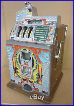 Rare & Exceptional 1930s Antique Slot Machine Jennings Peacock with Escalator